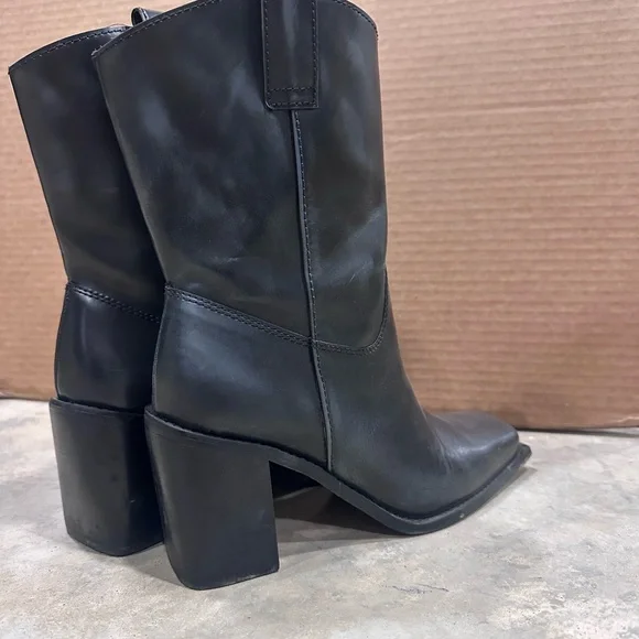 🖤 Matisse Black Leather Block Heel Western-Style Ankle Boots – Size 7 - Picture 5 of 6